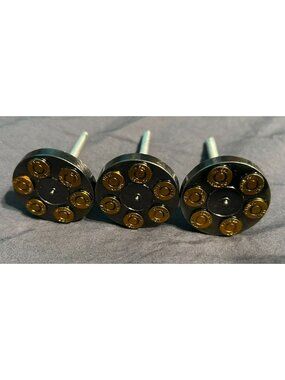 3 Revolver Cylinder Drawer Knobs Cabinet Pull Handles Black Gold Metal Western